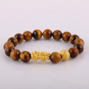 Vòng Tay Đá Mắt Hổ Vàng 2A 12 Mix Charm Đầu Rồng Bạc 999 BDR01