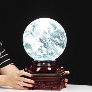 Quả cầu obsidian trắng 9,75kg - 20,3cm + đế đèn xoay