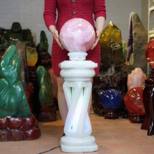 Quả cầu thạch anh hồng 2A 23,6kg - 26cm + đế đá xoay